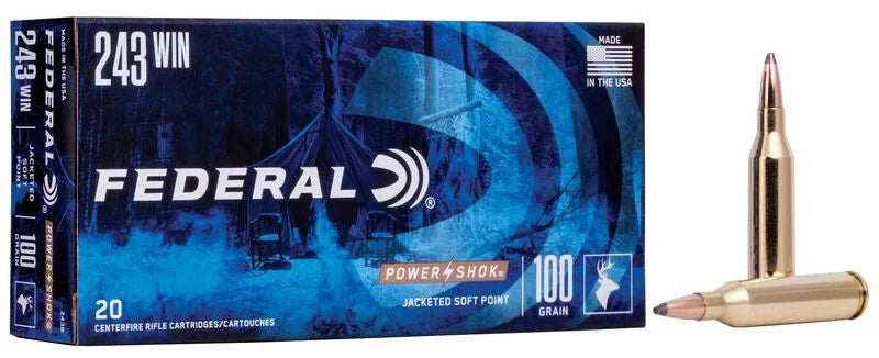 Federal Power-Shok Ammunition 243 Win 100 Grain Soft Point 20pk